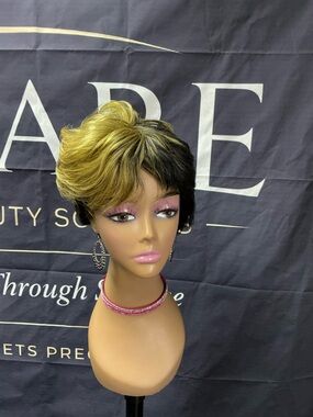 Short Two-Tone Pixie Wig in Blonde and Black - Women Hair